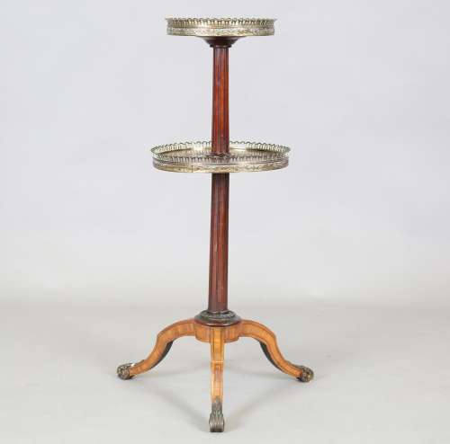 A 19th century French kingwood and ebony inlaid two-tier sta...