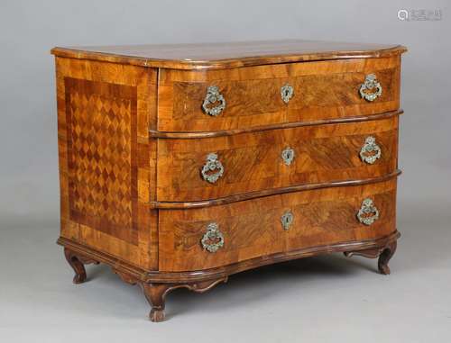 An 18th century Dutch walnut and parquetry veneered serpenti...