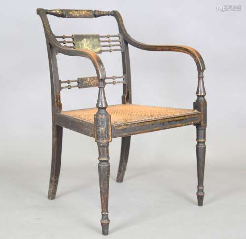 A Regency painted elbow chair, the centre rail decorated wit...