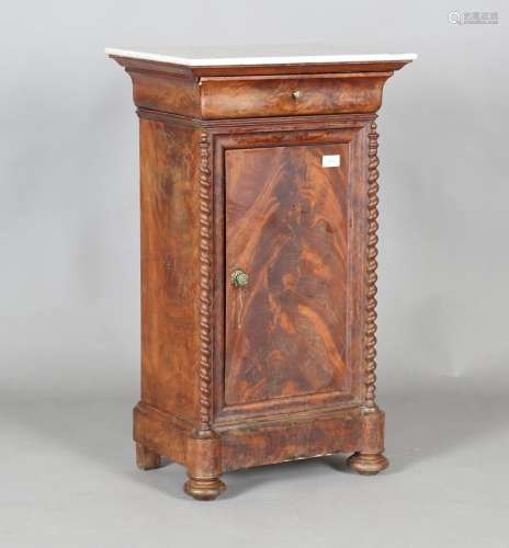 A mid-19th century French figured mahogany bedside cabinet w...