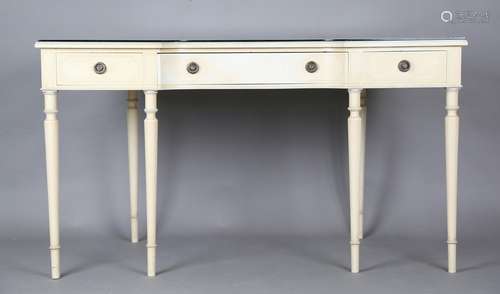 A modern painted dressing table, fitted with three oak-lined...