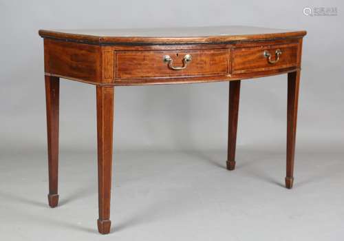 A George III mahogany bowfront serving table, the crossbande...