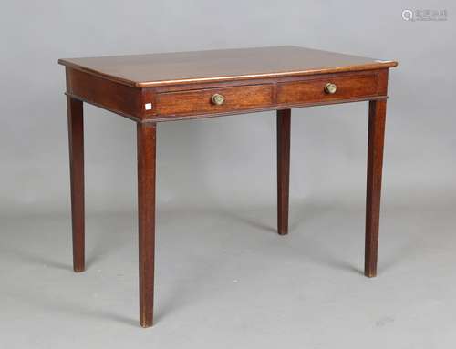 A George III mahogany side table, fitted with two oak-lined ...