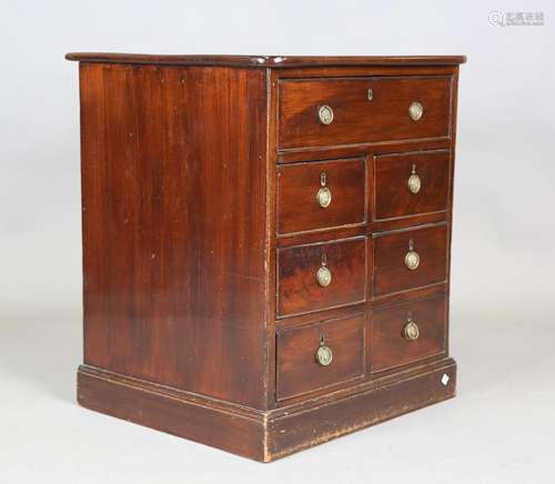 A late 19th century mahogany chest of seven drawers, on a pl...