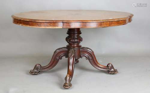 A Victorian walnut shaped oval tip-top breakfast table, rais...