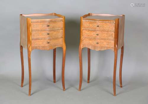 A pair of 20th century French kingwood and foliate inlaid be...