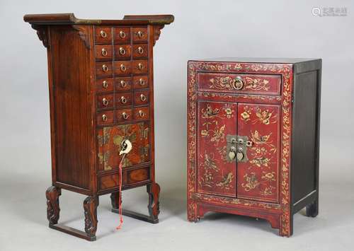 A modern South-east Asian stained elm medicine chest of mult...