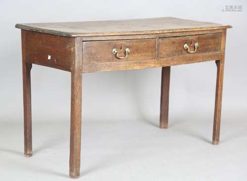 A George III oak side table, fitted with two frieze drawers,...