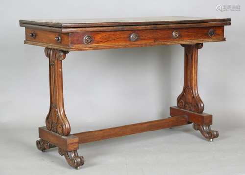 A William IV rosewood fold-over card table, in the manner of...