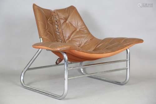 A mid-20th century Danish brown leather and chromium plated ...