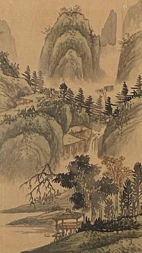 CHINEPaysage montagneux. Peinture sur tissu. Dim. (à vue): 3...