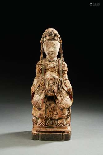 CHINEFigurine en bois sculpté représentant la déesse Guanyin...