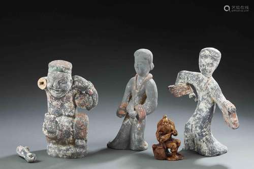 CHINE - Ensemble de statuettes en terre cuite dans le goût d...