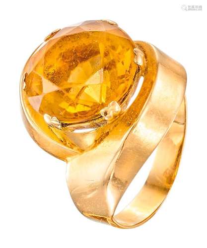 en or jaune sertie d’une citrine de forme ronde pesant env. ...