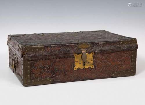 Chest: Viceroyalty of Peru, 18th century. Embossed leather, ...