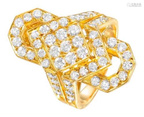 à décor géométrique en or jaune pavée de diamants taille bri...