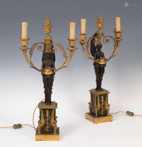 Pair of candlesticks, Empire Period, c.1810. Gilt and blued ...