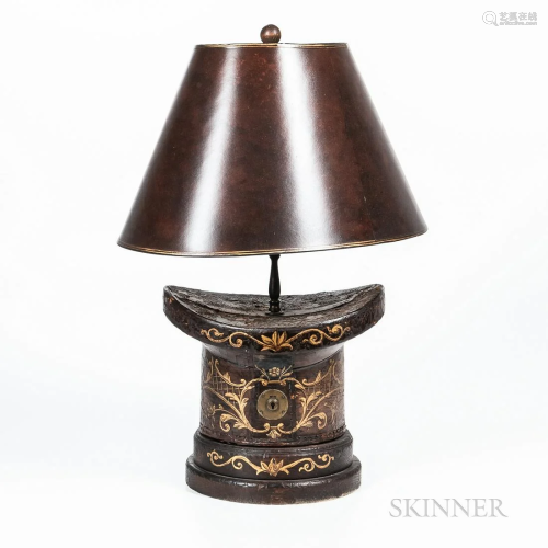 English Leather Painted Lamp, c. 1825-1835, hand-painted gil...