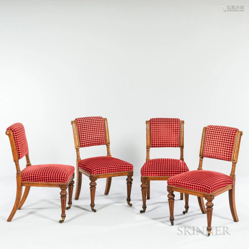 Set of Four Regency-style Walnut Side Chairs, c. 1860, moder...
