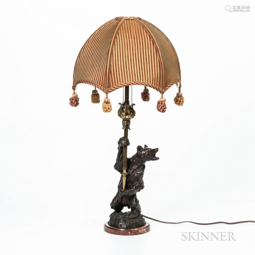 Austrian Bronze Bear Lamp, Vienna, late 19th century, holdin...