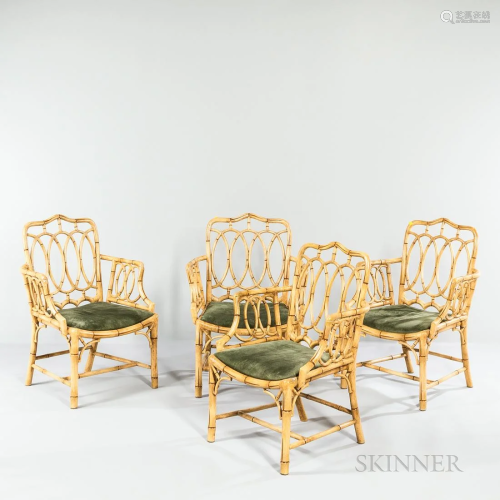 Set of Four Regency-style Faux Bamboo Armchairs, c. 1800, re...
