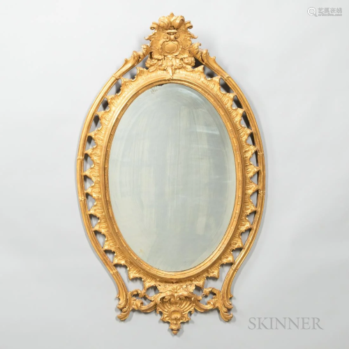George III-style Carved Giltwood Oval Mirror, 19th century, ...