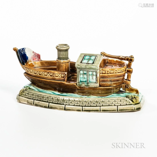 Majolica Boat-form Candlestand, France, c. 1880, with detach...