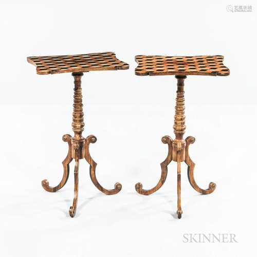 Pair of Parquetry Inlaid Candlestands, 19th century, shaped ...