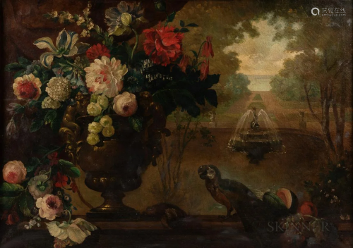 Dutch School, 18th Century, Flowers in an Urn Overlooking a ...