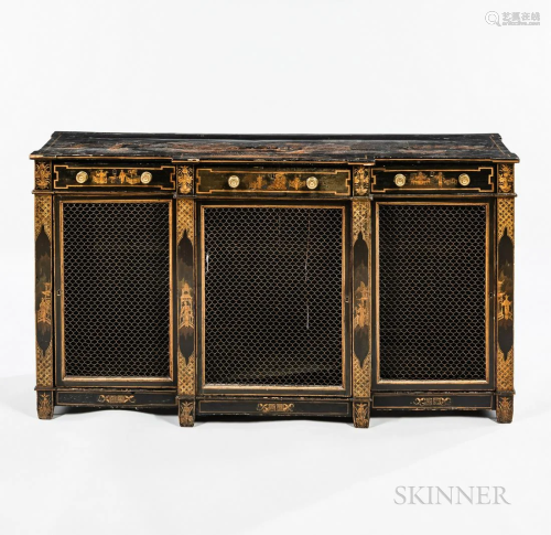 Black Lacquered Breakfront Cabinet, late 18th century, gilde...