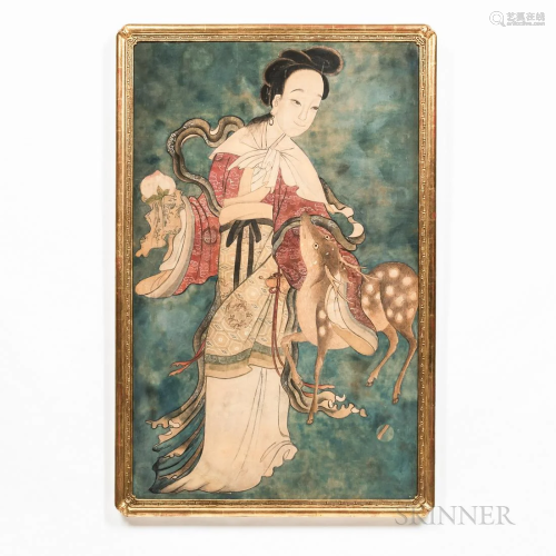 Chinese Panel Painting, 19th/20th century, depicting a femal...