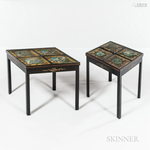 Pair of Polychromed Chinoiserie Low Tables, diamond shaped t...