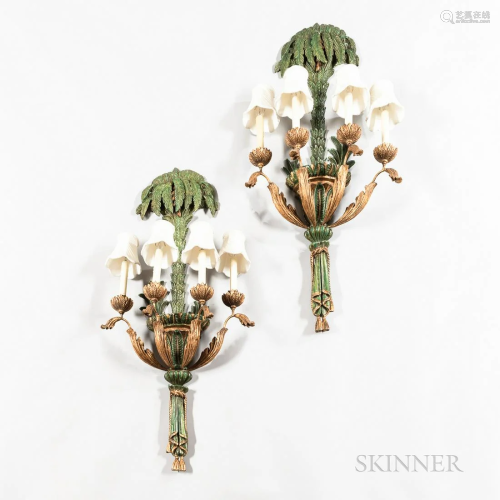 Pair of Polychrome-painted Four-light Figural Sconces, 20th ...