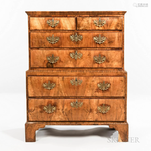 George II Walnut Chest-on-chest, England, c. 1730, two short...