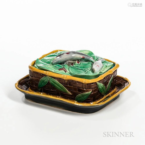 Victoria Pottery Company Majolica Sardine Box and Cover, Eng...