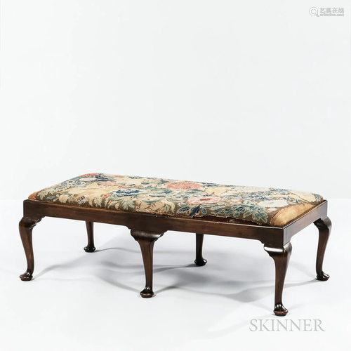 English Queen Anne Mahogany Needlepoint Bench, 20th century,...