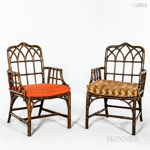 Pair of Faux Bamboo McGuire Armchairs, 20th century, each wi...