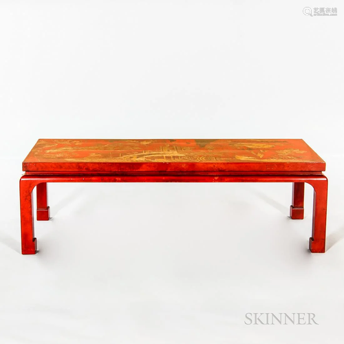 Japanned Red Lacquer Coffee Table, 20th century, rectangular...