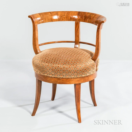 Biedermeier Walnut Rounded Armchair, mid-19th century, uphol...