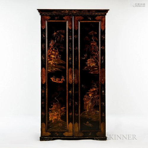 Victorian Black and Gilt Japanned Cabinet, 19th century, the...