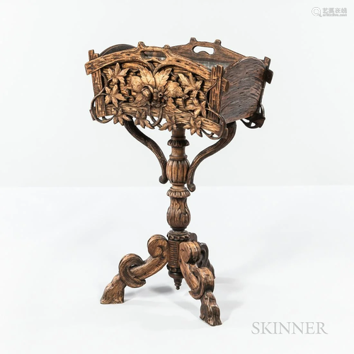 Carved Oak Plant Stand, 20th century, floral carved two-hand...