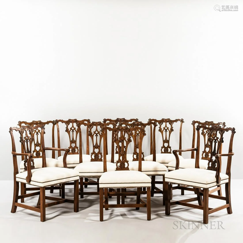 Twelve Georgian Mahogany Chippendale Dining Chairs, various ...