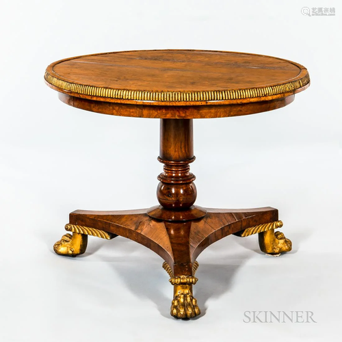 Continental Neoclassical Burlwood Table, 19th century, gadro...