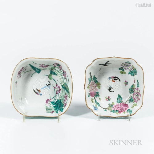 Two Chinese Porcelain Square Bowls, 19th century, polychrome...