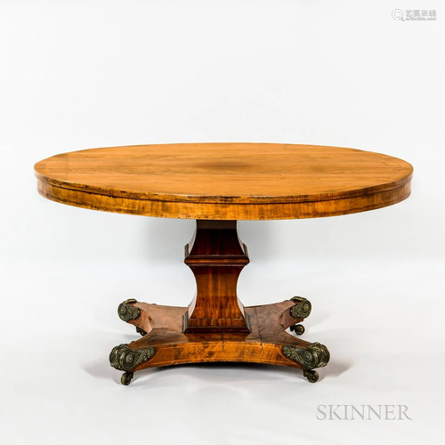 George III Inlaid Walnut Circular Center Table, England, 19t...