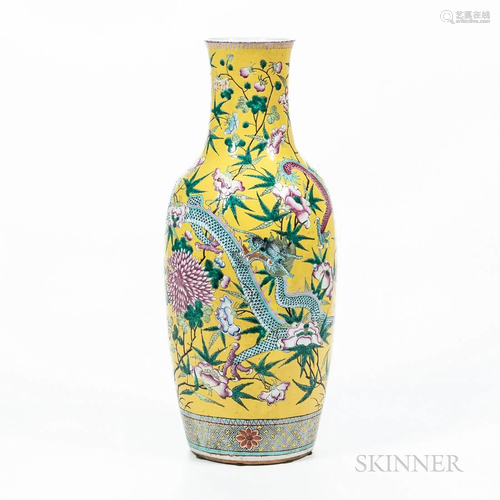 Chinese Famille Jeune Vase, 19th century, yellow ground deco...