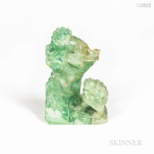 Chinese Green Quartz Figure, 19th/20th century, carved as tw...