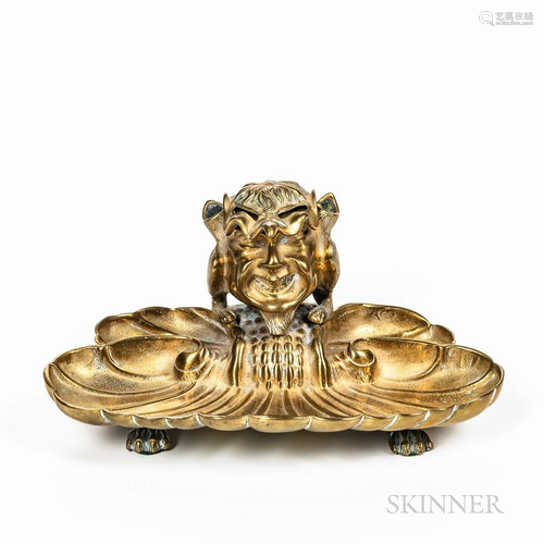 Gilt Bronze Inkstand, late 19th century, shell-shaped tray a...