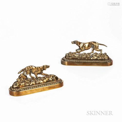 Pair of Brass Hound Bookends, England, 19th century, each mo...