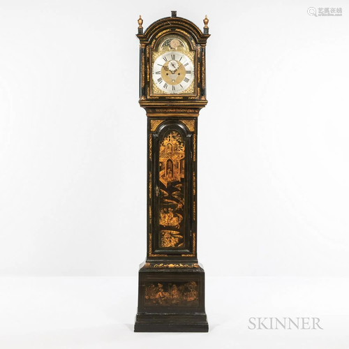 Gabriel Fowkes Black Lacquer and Gilt Japanned Longcase Cloc...